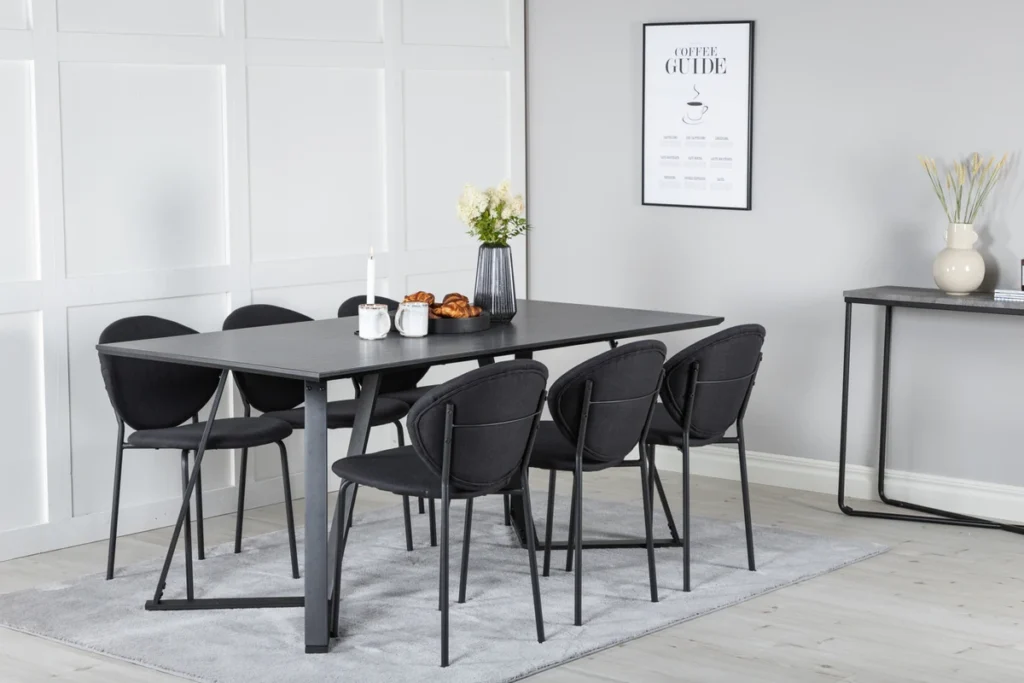 Vault & Marina Matstolar Black + Rektangulära Matbord 180 x 90 Black