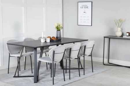 Vault & Marina Matstolar Grå + Rektangulära Matbord 180 x 90 Black