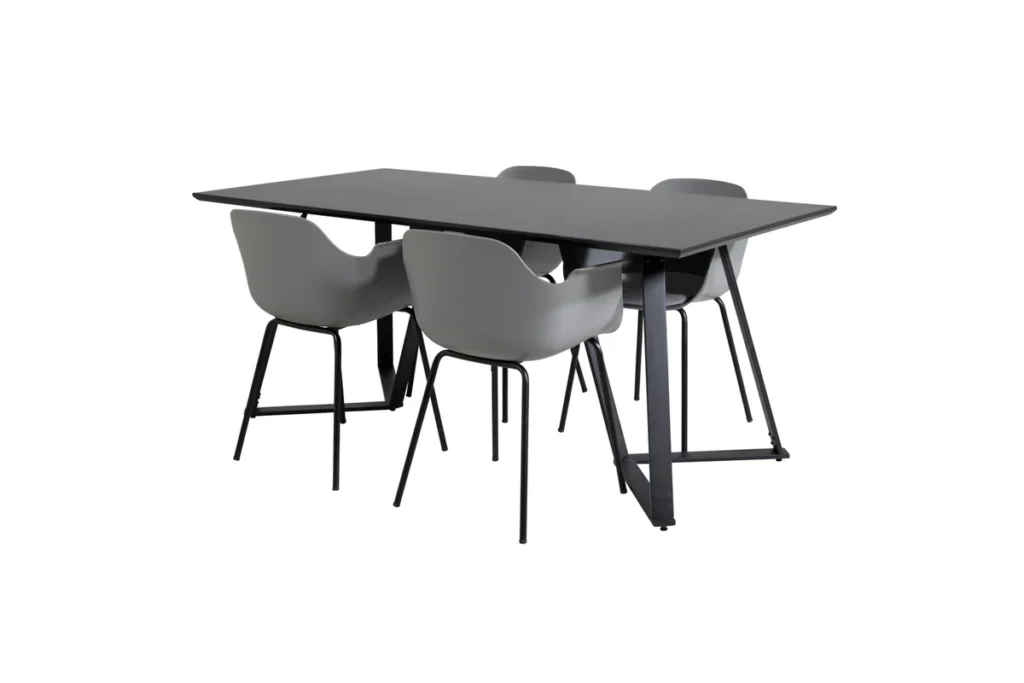 Comfort & Marina Matstolar Grå + Rektangulära Matbord 180 x 90 Black