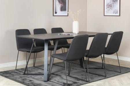 Muce & Marina Matstolar Black + Rektangulära Matbord 180 x 90 Black