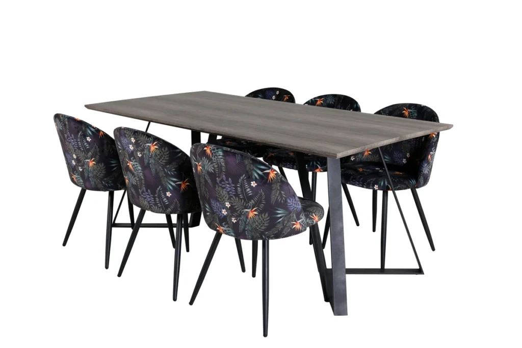 Velvet & Marina Matstolar Svart + Matbord 90x180