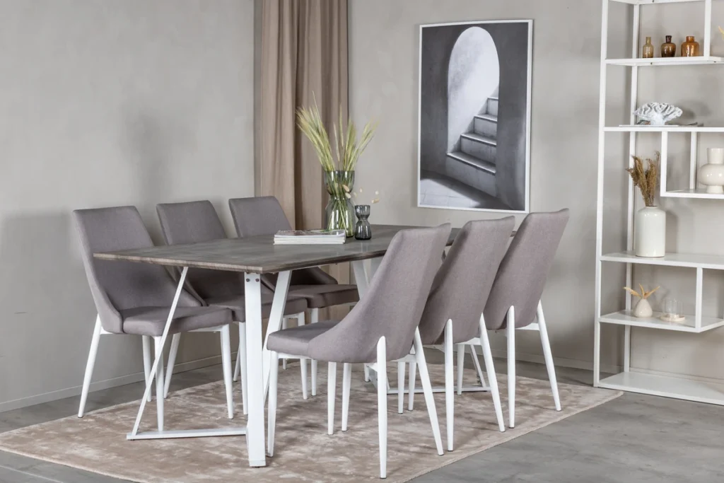 Leone & Marina Matstolar Grå + Rektangulära Matbord 180 x 90 Grå