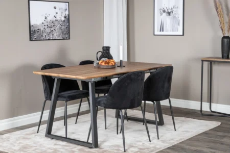 Wrinkles & Inca Matstolar Black + Rektangulära Matbord 160 x 85 Walnut