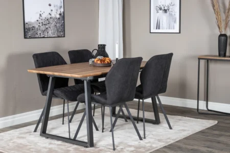 Gemma & Inca Matstolar Black + Rektangulära Matbord 160 x 85 Walnut