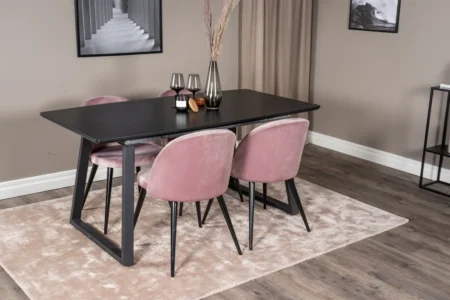 Velvet & Inca Matstolar Dammig rosa + Rektangulära Matbord 160 x 85 Black