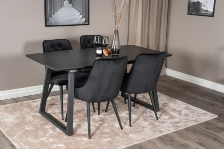 Inca & Velvet Deluxe Rektangulära Matbord 160 x 85 Black + Matstolar Black
