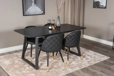 Velvet & Inca Matstolar Black + Rektangulära Matbord 160 x 85 Black