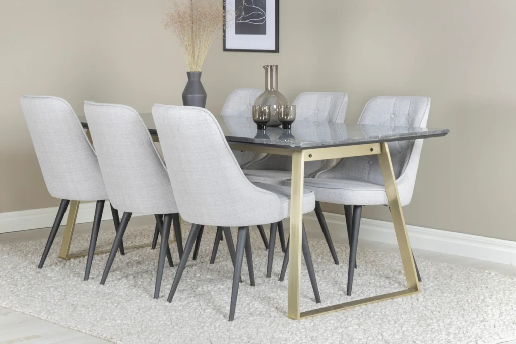 Estelle & Velvet Deluxe Matbord 90x200 + Matstolar Grå