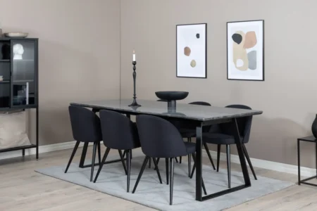 Velvet & Estelle Matstolar Svart + Matbord 90x200
