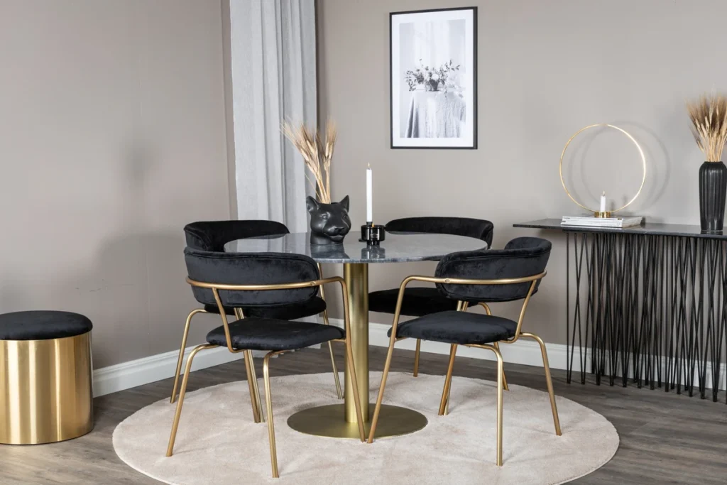 Arrow & Estelle Matstolar Black + Runda Matbord ⌀106 Dark Grey