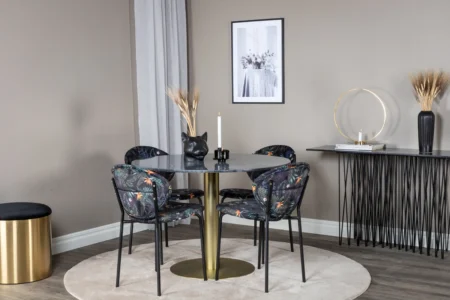 Vault & Estelle Matstolar Black + Runda Matbord ⌀106 Dark Grey
