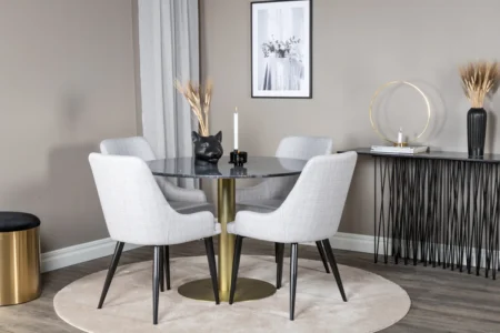 Plaza & Estelle Matstolar Grå + Runda Matbord ⌀106 Dark Grey