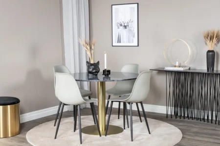 Polar & Estelle Matstolar Grå + Runda Matbord ⌀106 Dark Grey