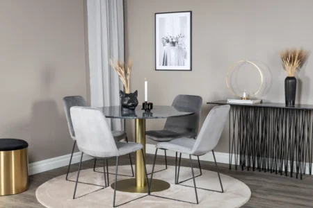 Muce & Estelle Matstolar Grå + Runda Matbord ⌀106 Dark Grey