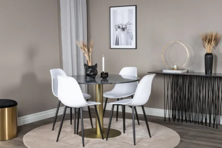 Polar & Estelle Matstolar White + Runda Matbord ⌀106 Dark Grey
