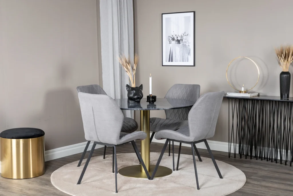 Gemma & Estelle Matstolar Grå + Runda Matbord ⌀106 Dark Grey