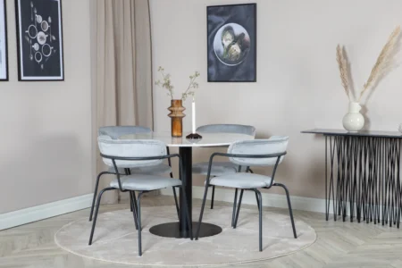 Arrow & Estelle Matstolar Grå + Matbord ⌀106