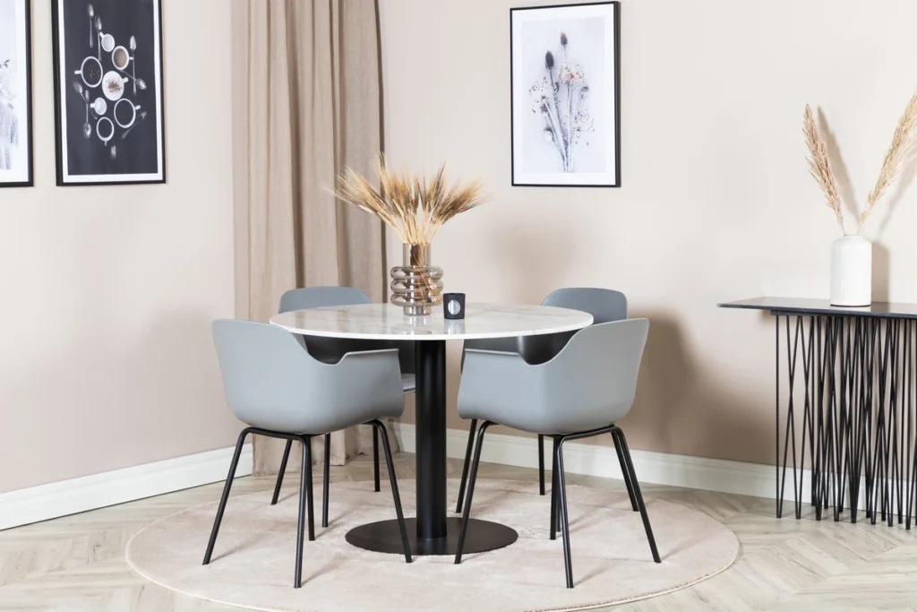 Comfort & Estelle Matstolar Grå + Runda Matbord ⌀106 White