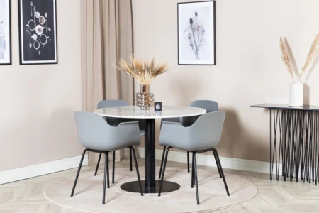 Comfort & Estelle Matstolar Grå + Runda Matbord ⌀106 White