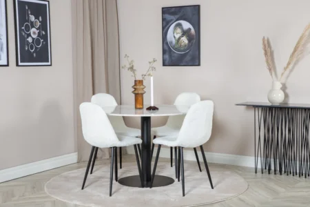 Polar & Estelle Matstolar White + Runda Matbord ⌀106 White