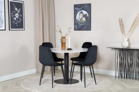 Polar & Estelle Matstolar Black + Runda Matbord ⌀106 White