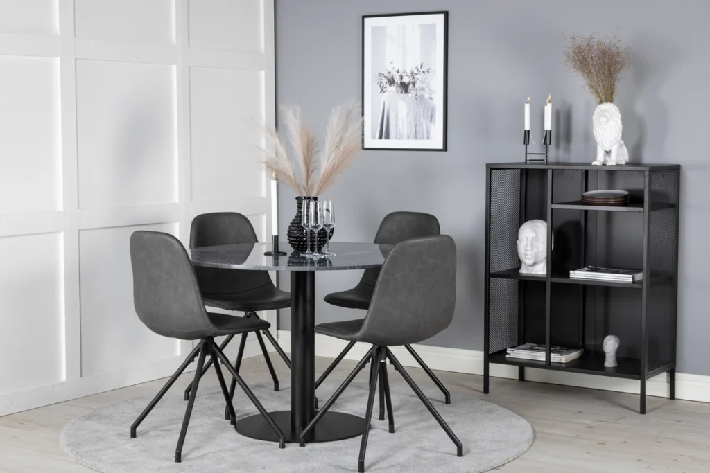 Polar & Estelle Matstolar Black + Runda Matbord ⌀106 Dark Grey
