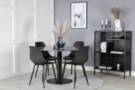Polar & Estelle Matstolar Black + Runda Matbord ⌀106 Dark Grey