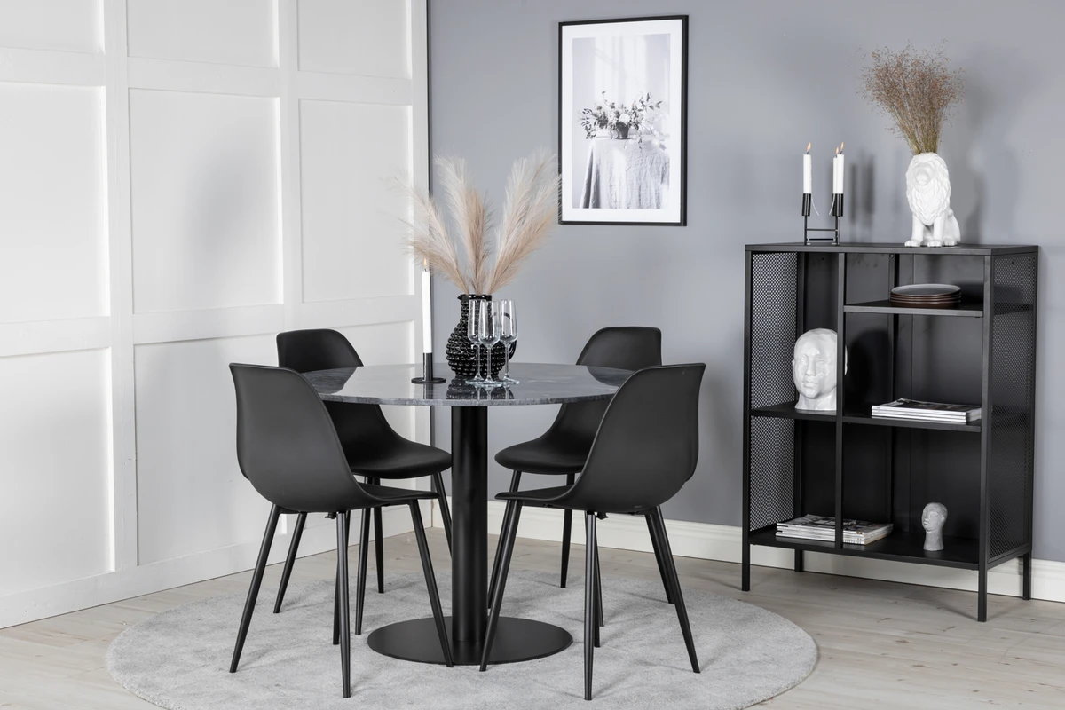 Polar & Estelle Matstolar Black + Runda Matbord ⌀106 Dark Grey
