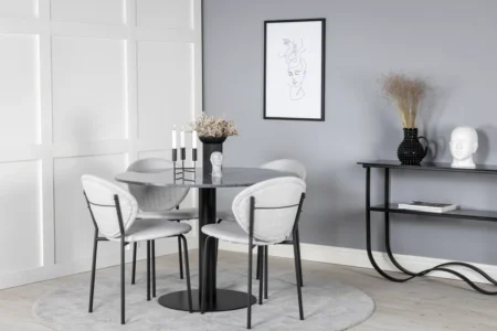 Vault & Estelle Matstolar Grå + Runda Matbord ⌀106 Dark Grey