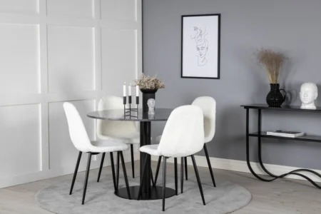 Polar & Estelle Matstolar White + Runda Matbord ⌀106 Dark Grey