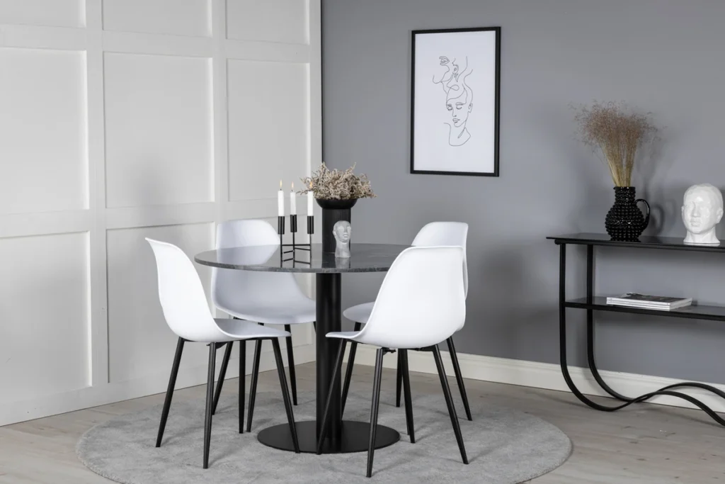 Polar & Estelle Matstolar Vit + Matbord ⌀106