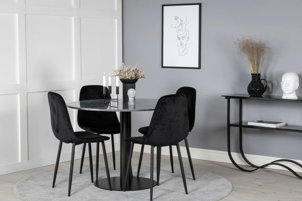 Polar & Estelle Matstolar Black + Runda Matbord ⌀106 Dark Grey