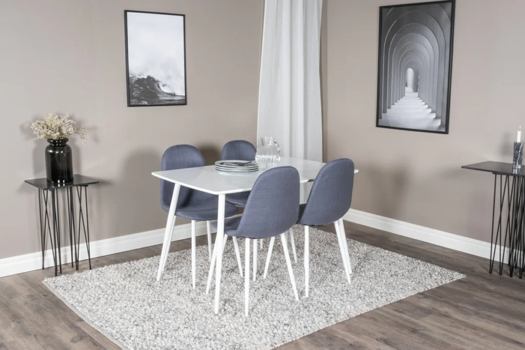 Polar Rektangulära Matbord 120 x 75 Vit + Matstolar Blå