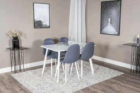 Polar Rektangulära Matbord 120 x 75 Vit + Matstolar Blå
