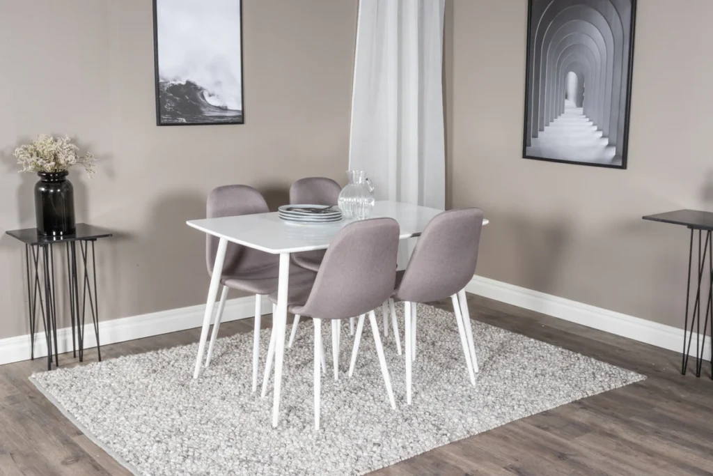 Polar Rektangulära Matbord 75 x 120 x 80 Vit + Matstolar Grå