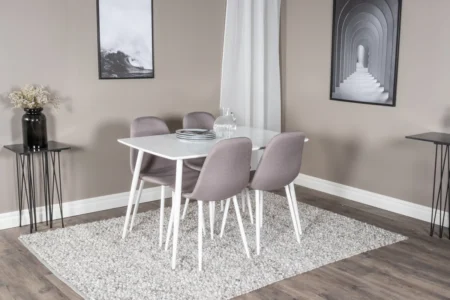 Polar Rektangulära Matbord 75 x 120 x 80 Vit + Matstolar Grå