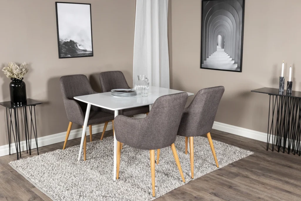 Comfort & Polar Matstolar Mörkgrå + Rektangulära Matbord 120 x 75 Vit