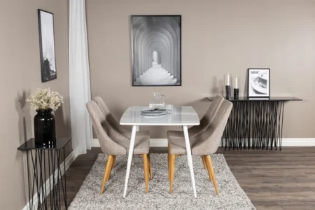 Leone & Polar Matstolar Ljusgrå + Rektangulära Matbord 120 x 75 Vit