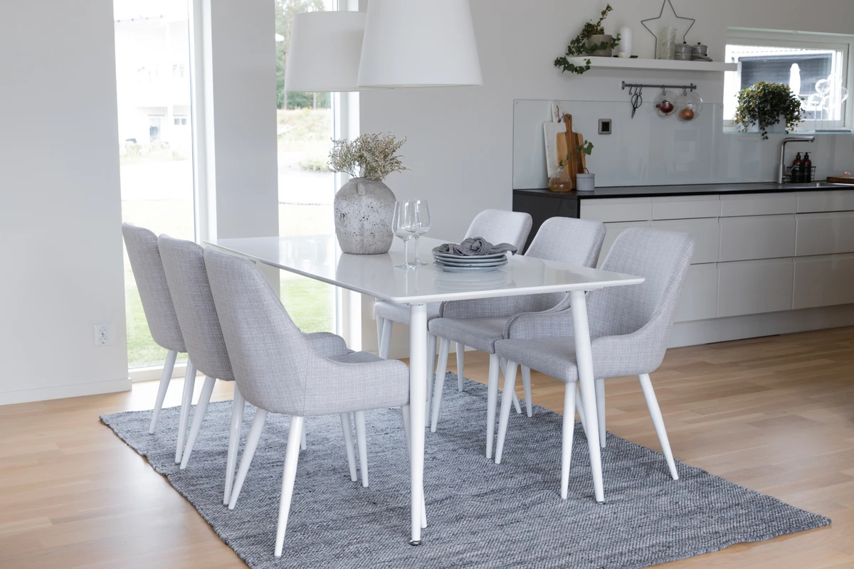 Plaza & Polar Matstolar Grå + Rektangulära Matbord 180 x 90 White