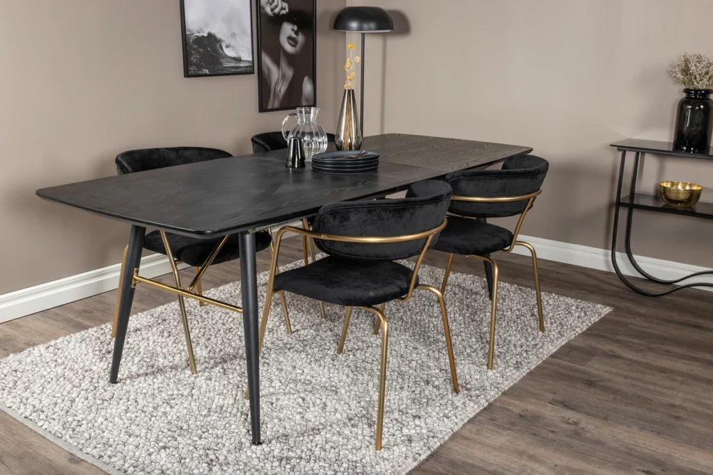 Arrow & Gold Matstolar Black + Rektangulära Matbord 180 x 85 Black