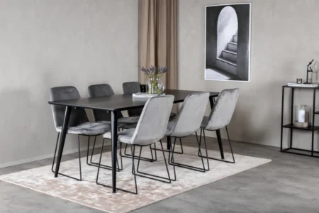 Muce & Dipp Matstolar Grå + Rektangulära Matbord 180 x 90 Black