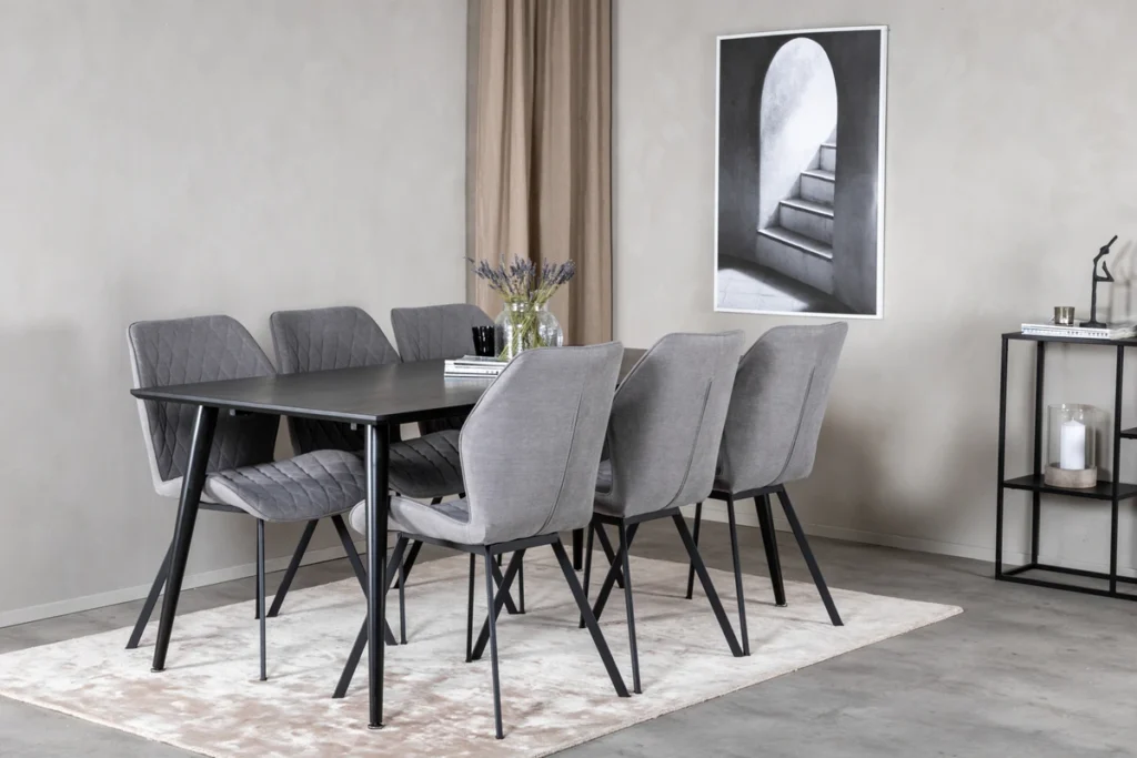 Gemma & Dipp Matstolar Grå + Rektangulära Matbord 180 x 90 Black