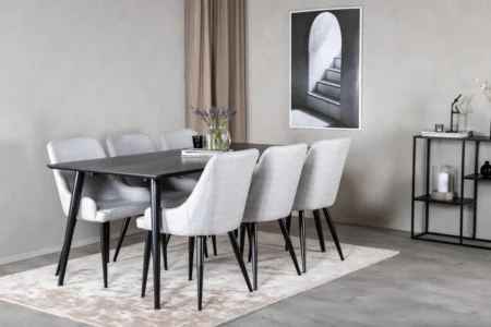 Plaza & Dipp Matstolar Grå + Rektangulära Matbord 180 x 90 Black