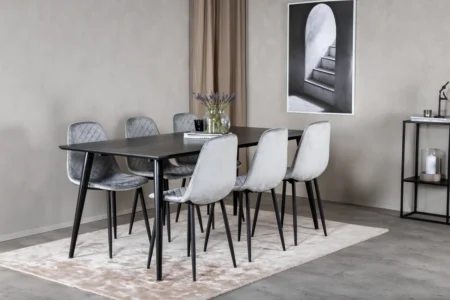 Dipp & Polar Rektangulära Matbord 180 x 90 Black + Matstolar Grå