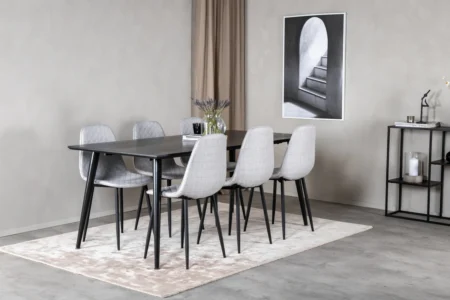 Dipp & Polar Rektangulära Matbord 180 x 90 Black + Matstolar Grå