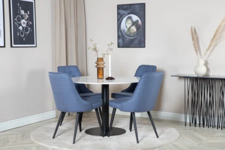 Estelle & Velvet Deluxe Matbord ⌀106 + Matstolar Blå