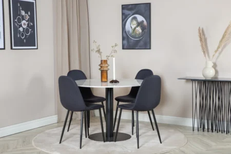 Polar & Estelle Matstolar Black + Runda Matbord ⌀106 White