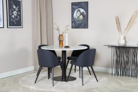 Velvet & Estelle Matstolar Black + Runda Matbord ⌀106 White