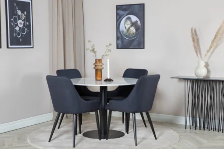Plaza & Estelle Matstolar Black + Runda Matbord ⌀106 White