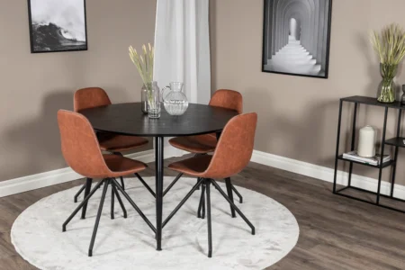 Dipp & Polar Runda Matbord ⌀115 Black + Matstolar Brown